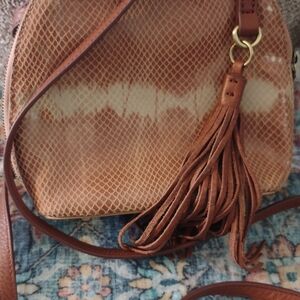 HOBO Tan Snake-Texture Crossbody with Suede Tassel